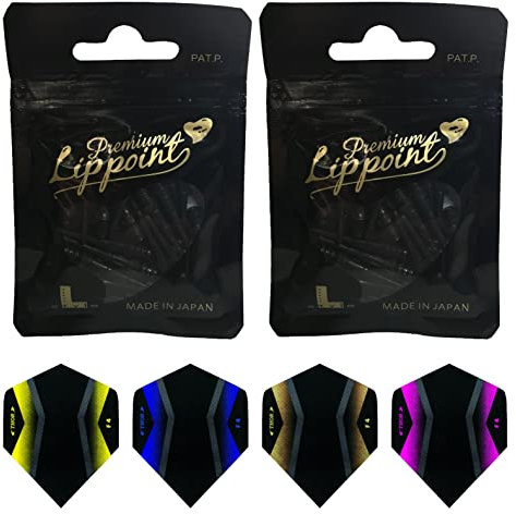 THOR-DARTS L-Style Dartspitzen im Doppelpack Flights (2x30 Stück + 1 Set Flights) Schwarze Premium Lippoint 2BA Standard-Gewinde, Plastic Soft Tip Dart Points (60er Pack) 2BA Thread