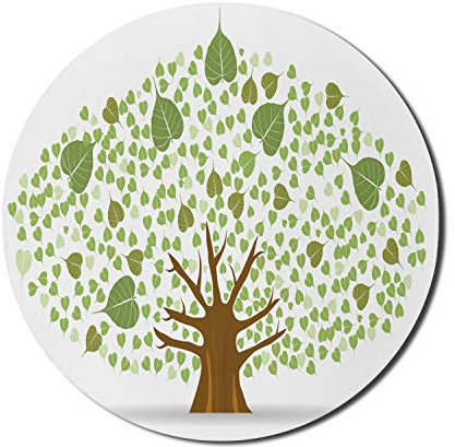 Tapis de souris arbre pour ordinateurs,illustration de figuier pleine de feuilles,arrangement sur le thème de la flore,tapis de souris de jeu moderne en caoutchouc épais ,8 rond,vert marron blanc