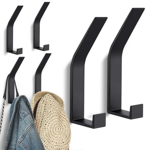 Kssvzz 6 Stück Schwarz kleiderhaken Wand zum Bohren-Schrauben unsichtbar, Moderne Garderobenhaken Garderobenleiste Wand für Garderobe, Jacken, Mäntel, Cap, Schals, Handtuch, Handtaschen und Mehr