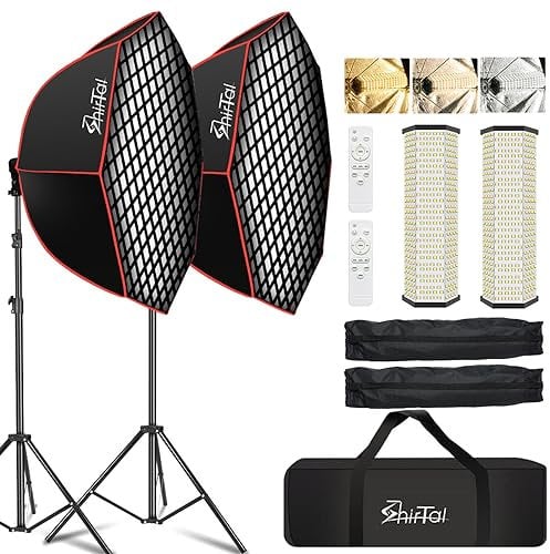 Shirtal Softbox - Kit de iluminación para fotografía (94,0 cm, con Rejilla de Panal, 110 W, 2700 K-6500 K, 11000 Lux, Regulable, lámpara prismática LED y Mando a Distancia)