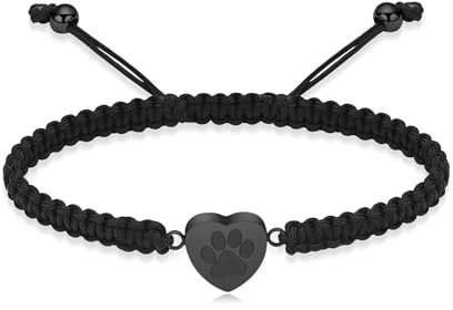 QGJNSGC Einäscherungsarmband für Haustiere Asche Herz Urnenarmband für Asche Hund Pfote Anhänger Armreif Edelstahl Gedenkurne Schmuck (Schwarz)