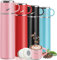 Thermosflasche 550ml, Isolierte Edelstahl Trinkflasche, Auslaufsicher Thermoskanne mit Becher & Henkel, BPA Frei Wasserflasche Doppelwandig Hält 12 Stunden Heiß & Kalt für Unterwegs Arbeit Sport, Rosa