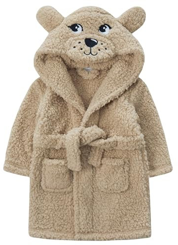 Metzuyan Kids Infant Boys Teddy Bear Novelty Dressing Gown Snuggle Fleece Beige 2-3 Years