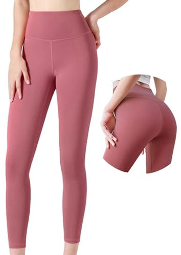 Yeeteepot Leggins Sportivi da Donna Vita Alta Leggings Fitness Elastici Pantaloni Yoga Controllo della Pancia Leggings Casual Opaco Pantacollant Rosa 3XL