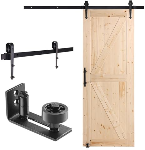 VEVOR Kit de Herrajes y Puerta Corrediza de Madera 762x2133,6mm Silenciosa y Suave Kit de Puerta Corrediza con Guía de Piso Manija de Puerta Losa con Paneles de Madera de Abeto Fácil de Instalar