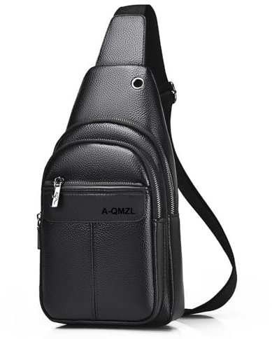 A-QMZL Sling Bags Brusttasche Herren Crossbody Umhngetasche Kleine Schultertaschen Crossbody-Taschen PU-Leder Wasserdicht Casual Chest Taschen für Männer und Damen(Schwarz 2)