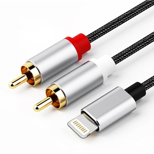 Wonvify Cable RCA Audio, Cable Cinch para i-Phone, Cable Lightn-ing a 2RCA para Teléfono Tablet PC Reproductor de MP3, Pod, Amplificador, Altavoz DVD, Sistema HiFi, Radio de Coche,1 M