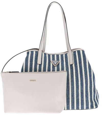 GUESS Damen Vikky Large 2 In 1 Tote Handtasche, Blaue und weiße Streifen