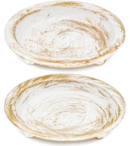 Thindolex White/Gold Iron Candle Plate, Set of 2, Metal Saucer Style Candle Holder for Pillar/Scented/Flameless/Ball Candles, Decorative Candle Stand for Table Centerpiece - White/Gold