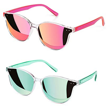 Sumato Sunglasses Womens, Cat Eye Pink Sunglasses for Women with Trendy Mirrored Lens UV400 Blocking Pink Green
