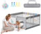 TATIVALO Laufgitter für Baby, Kinderlaufstall, Laufgitter Baby Faltbar Baby Playpen mit 50 Spielbällen, 127cm×127cmx68cm Baby Gitter Laufstall mit Atmungsaktivem Netz, Grau mit Astronautenmotiven