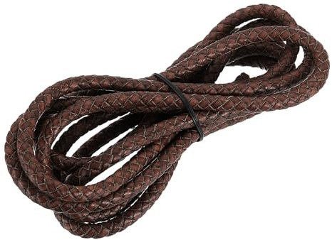 sourcing map Cordon en cuir tressé rond pour travaux manuels, fabrication de bijoux, colliers, bracelets, 6 mm x 2 m, café foncé rétro