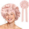Barlone Seidenhaube zum Schlafen Lange Haare, Bonnet Seide, Silk Bonnet Weiche und Bequeme, Hair Bonnet, Schlafhaube Seide für Verstellbares Breites Band zur Befestigung am Kopf(Hellrosa)