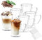 FOGAWA 6PACK Double Walled Glass Coffee Mugs 350ml Latte Glasses Coffee Glasses with Handle Iced Coffee Cup Insulated Glass Cups Heat Resistant with Straws for Cappuccino Juice Tea Milk Beer
