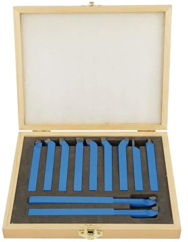SET UTENSILI PER TORNIO DA TAGLIO 16X16mm 11pz BRASATI IN ACCIAIO AL TUNGSTENO SCATOLA LEGNO