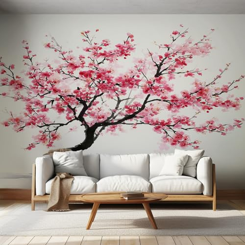 VIXENIUM Papier Peint Panoramique Japon, Papier Peint Arbre Fleuri Japonais Cuisine Chambre Salon, 200x140 cm, Décoration Murale Japon, Stickers