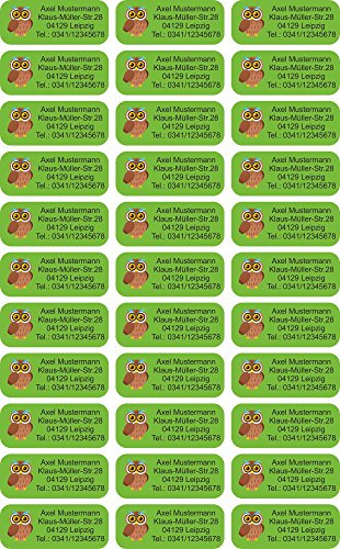 INDIGOS UG Namensaufkleber Kinder Schule - 56x23 mm - Adressetiketten selbstklebend - 088 - Eule - 99 Sticker Adressaufkleber personalisiert - Ordner, Bücher, Hefte, Briefumschläge
