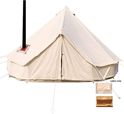 Sport Tent Waterproof and Breathable 4 Season Canvas Bell Tent with Stove Hole and Cable Hole,6-8 Person Family Camping Tent with Zipped Detachable Groundsheet