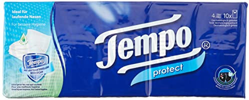 Tempo protect Taschentücher - Megapack - 18 Packungen mit je 10 Päckchen x 9 Tüchern - Papiertaschentücher mit antibakteriellem Wirkstoff, waschmaschinenfest