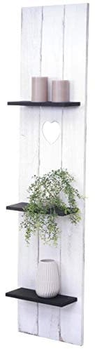 Mendler Wandregal HWC-C92, Wandpaneel Holzregal Regal, 3 Ebenen 150x33x13cm Massivholz Vintage - weiß/dunkelgrau Shabby