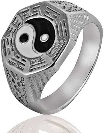 Daesar Punk Edelstahlringe für Männer Ying Yang Gothic Silber Ring Freundschaftsring Gr.57 (18.1)