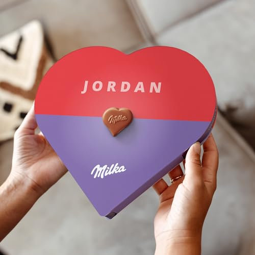 Milka Schokoladenherz personalisiert mit botschaft - Herzförmige Pralinen mit Haselnuss-Nougat Cremefüllung (187g) – Für Geburtstag & Jubiläum
