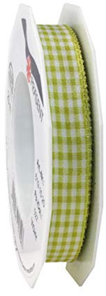 Präsent Vichy Geschenkband Limette/weiß, 20 m Dekoband zum Verzieren & Basteln, 15 mm Breite, Kariertes Band für Bunte Dekos & Geschenkverpackungen, zu feierlichen Anlässen