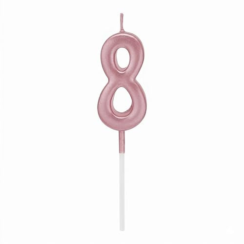 Birthday Number 8 Candle Pink Cake Topper Decorations for 10th 20th 30th 40th 50th Birthday Anniversary Party Supplies Metallic Number Candle Celebration Cake Décor