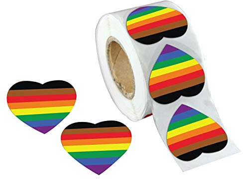 Philadelphia Gay Pride 8 Streifen Regenbogen-Herz-Aufkleber | Herzförmige Regenbogen-Aufkleber für LGBTQ (1 Rolle)