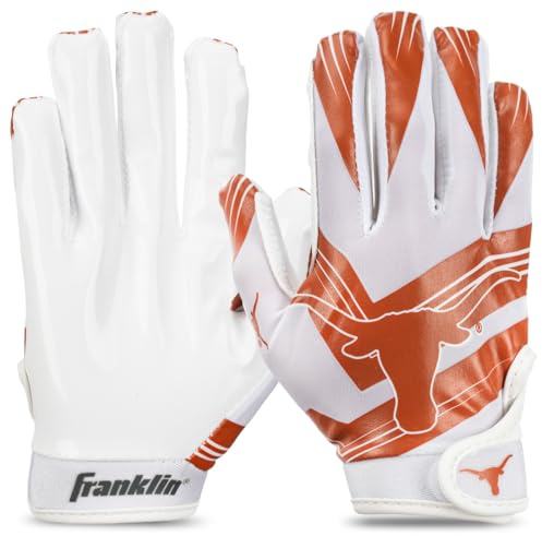 Franklin Sports Texas Longhorns Kids Football Receiver Gloves - Youth Official NCAA College Team Football Gloves - Silicone Palm - for Kids Ages 7-10 - Youth Small/Extra Small
