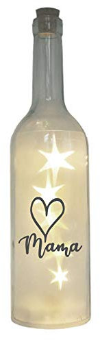 WB wohn trends LED-Flasche mit Motiv Herz Mama, Grau, 29cm, Leuchtflasche mit Text Spruch, Deko, Geschenk