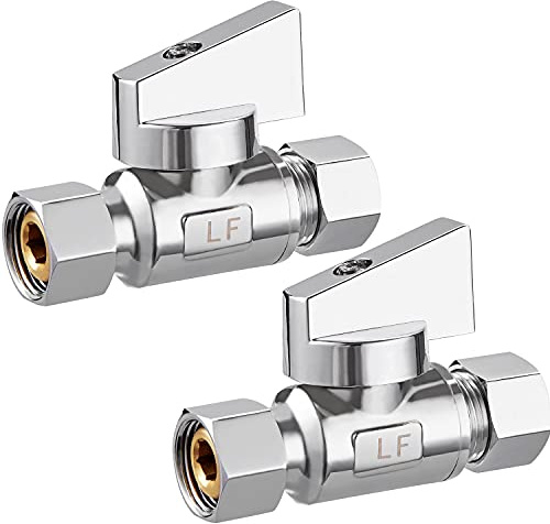Minimprover 2 Pack Chrome Brass 3/8 Comp FIP x 3/8 Inch Compression MIP Quarter Turn Water Straight Angle Stop (Add on) Valve