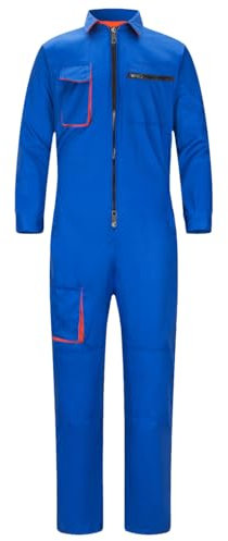Yukirtiq Men's Work Wear Boilersuit Coverall with Multi Pockets Heavy Duty Polycotton Overall Trousers Mechanics Boiler Suit, Royal Blue, L