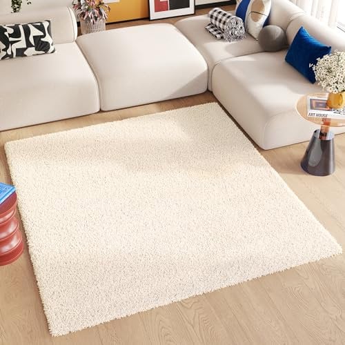 TAPISO Essence Teppich Quadratisch Shaggy Hochflor Langflor Beige Einfarbig Weich Modern Design Wohnzimmer Schlafzimmer ÖKOTEX 200 x 200 cm