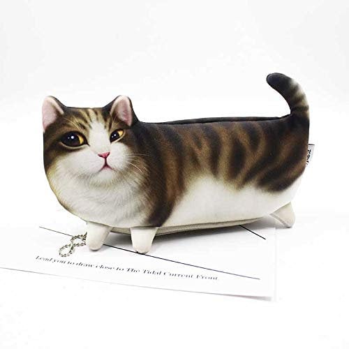 POWERTOOL Federmäppchen mit Kätzchen, 3D-Katze, niedliches Katzen-Federmäppchen, Make-up-Kosmetiktasche, Clutch, tragbar, Schlüssel-/Münzgeldbörse, Orange, verspielt-modern