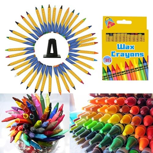HOVUK 36 Pcs Mini Wax Crayons for Kids – Non-Toxic First Crayons for Toddlers, Easy Grip Colouring Set with Free Sharpener – Party Bag Fillers, Easter Gifts & Art Craft Supplies for Boys & Girls