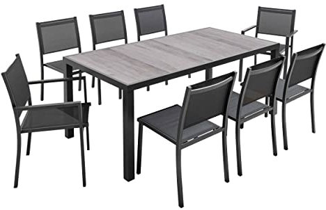 Oviala Tivoli Gartentisch und 8 Sessel in Holzoptik, Grau