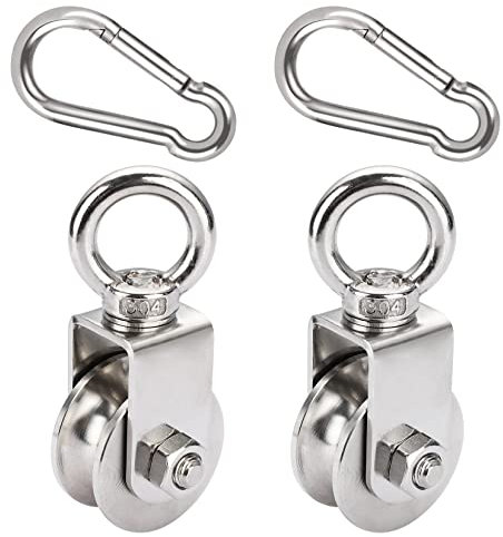 Herbst 48MM Umlenkrollen mit Kugellager,2 Stück Umlenkrollen Stahlseil mit Haken Edelstahl für Seile Gerüstfitness,Tragkraft 500kg(48MM,2pcs)