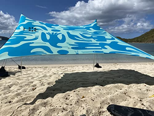 Neso Strandzelt mit Sandanker, tragbarer Sonnenschutz, 2,1 x 2,1 m, patentierte verstärkte Ecken (Regenbogenfarben) (Küstenvögel)