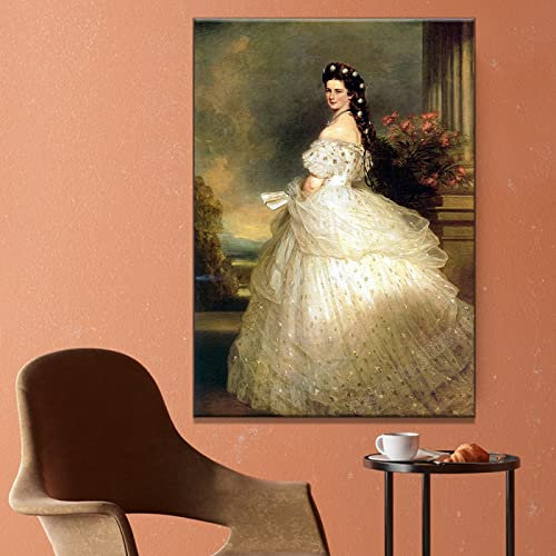 Franz Xaver Winterhalter Poster und Drucke-Franz Xaver Winterhalter Bilder - Leinwand Wandkunst -Abstrakte Gemälde druck auf Leinwand Kunstdruck(Schönheitsprinzessin Sissi)60x80cm(24x32in)rahmenlos