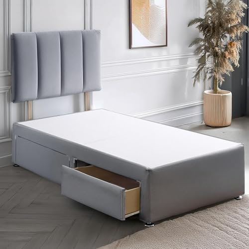 ComfoRest - Stylish 3FT Single Bed with 2 Drawers | Durable Frame for Modern Bedrooms | Practical Beds for Small Spaces | Versatile Choice for Everyday Comfort (Silver Plush)