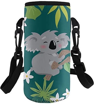 COEQINE Water Bottle Carrier Bag Insulated Neoprene Bottle Holder,Kids Adult Adjustable Shoulder Strap for Stainless Steel/Plastic Bottles for Hiking School Walking with Cute Elephant Pattern