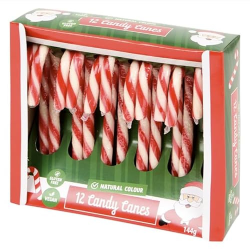 Lot de 12 Sucres d’Orge Confiserie Goût Fraise - Bonbons de Noël pour Enfants Décoration Sapin Acidulés Colorant Naturel Sans Gluten