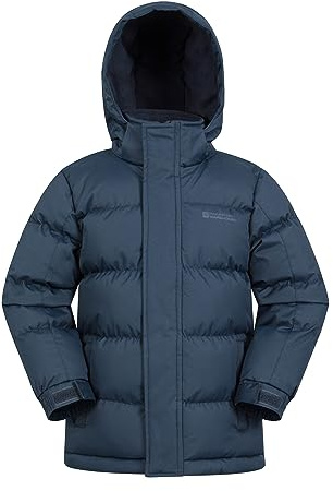 Mountain Warehouse Snow Padded Kids Puffer Jacket - Water Resistant Coat, Fleece Lined Hood, Adjustable Cuffs, Side Pockets - Autumn, Winter & Outdoors Dark Blue Kids Size 9-10 Years