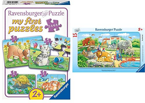 Ravensburger Kinderpuzzle - 06951 Niedliche Haustiere - ab 2 Jahren & Kinderpuzzle - 06116 Ausflug in den Zoo - Rahmenpuzzle für Kinder ab 3 Jahren, mit 15 Teilen