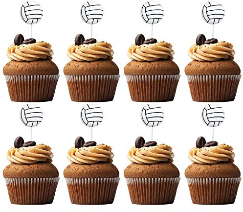 Volleyball-Cupcake-Topper, Kunstharz, montiert, Sportthema, Volleyball, Cupcake-Picks, Volleyball-Thema, Babyparty, Kindergeburtstag, Party, Kuchendekoration, Zubehör, 20 Stück