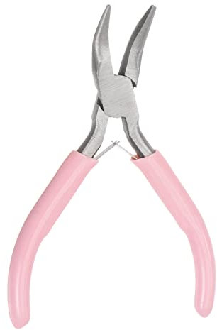 sourcing map Mini Bent Nose Pliers 4.5 Inch Toothless Curved Precision Plier with Pink Plastic Handle for DIY Crafts Jewelry Making