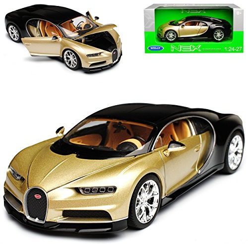 Welly Bugatti Chiron Coupe Beige Gold mit Schwarz Ab 2016 1/24 Modell Auto mit individiuellem Wunschkennzeichen
