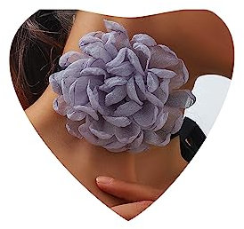 Atentuyi Boho Grau Blume Rose Choker Kette Schwarz Spitze Choker Floral Choker Grau Große Blume Choker Party Prom Hand Blume Lange Wickeln Bogen Schwarz Samt Choker Schmuck Für Frauen Und Mädchen