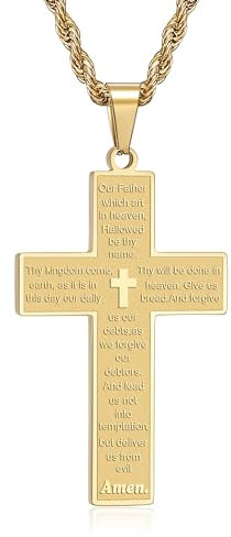RWQIAN Kreuz Kette Herren Golden Kreuzkette mit Bibel Verse Kreuz Anhänger Männer Kreuz Halskette 50cm Christlicher Kreuz Schmuck Inspirierendes Geschenk